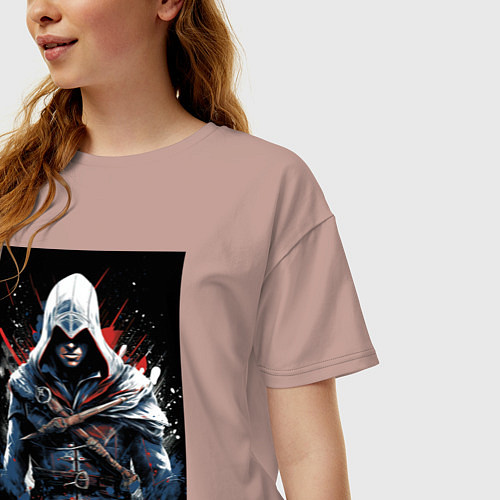 Женская футболка оверсайз Assassins creed огненный фон / Пыльно-розовый – фото 3
