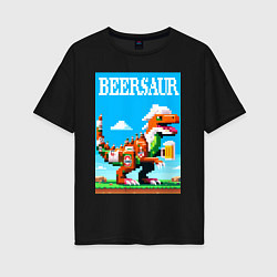 Футболка оверсайз женская Beersaur - pixel art, цвет: черный