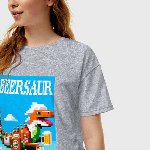Женская футболка оверсайз Beersaur - pixel art / Меланж – фото 3