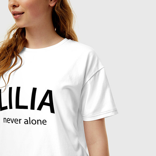 Женская футболка оверсайз Lilia never alone - motto / Белый – фото 3
