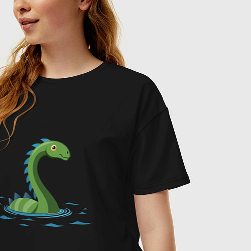 Женская футболка оверсайз Динозаврик, плывущий в воде / Черный – фото 3