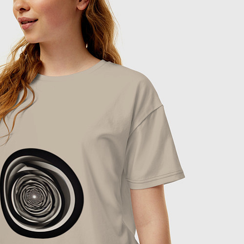 Женская футболка оверсайз Черно белые кольца / Миндальный – фото 3