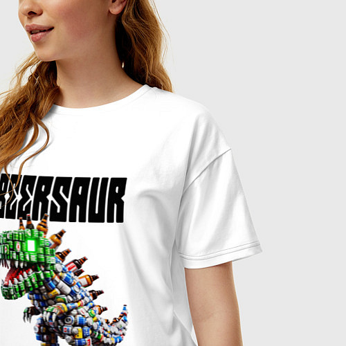 Женская футболка оверсайз Beersaur - meme ai art / Белый – фото 3