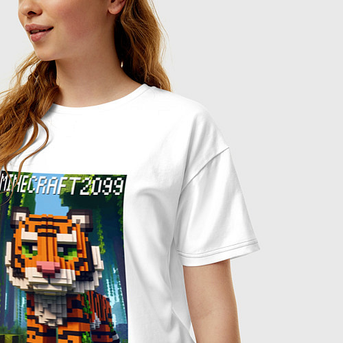 Женская футболка оверсайз Funny tiger cub - Minecraft / Белый – фото 3