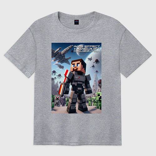 Женская футболка оверсайз Mass effect and Minecraft - collaboration / Меланж – фото 1