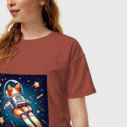 Футболка оверсайз женская Реактивный корги в космосе, цвет: кирпичный — фото 2