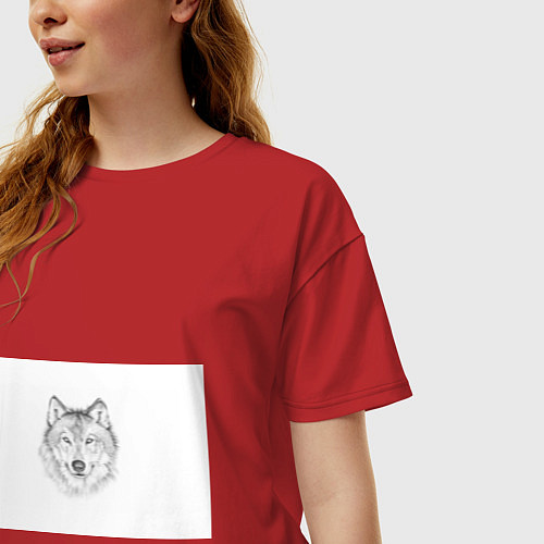 Женская футболка оверсайз Нарисованный волк зубами щёлк / Красный – фото 3
