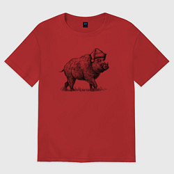 Футболка оверсайз женская Новогодний кабан, цвет: красный