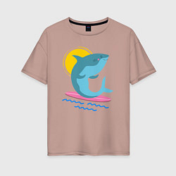 Футболка оверсайз женская Акула серфит, цвет: пыльно-розовый