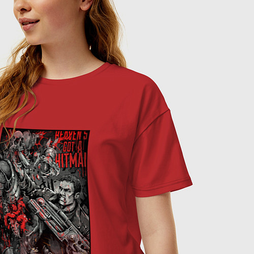 Женская футболка оверсайз Painkiller and demon - comix style / Красный – фото 3