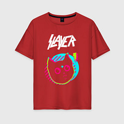 Футболка оверсайз женская Slayer rock star cat, цвет: красный