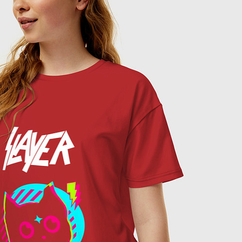 Женская футболка оверсайз Slayer rock star cat / Красный – фото 3