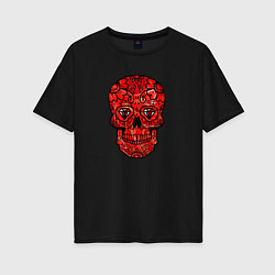 Футболка оверсайз женская Red decorative skull, цвет: черный