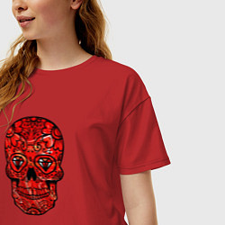 Футболка оверсайз женская Red decorative skull, цвет: красный — фото 2