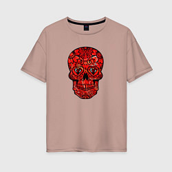 Футболка оверсайз женская Red decorative skull, цвет: пыльно-розовый