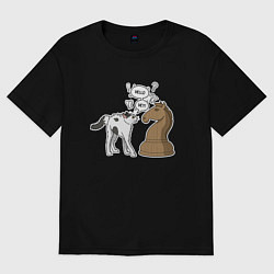 Футболка оверсайз женская Кошка Хома и шахматный конь, цвет: черный