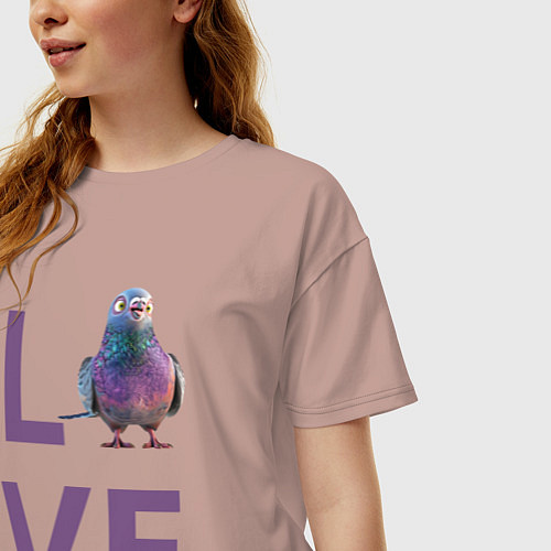 Женская футболка оверсайз Любовь к голубям / Пыльно-розовый – фото 3