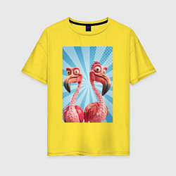 Футболка оверсайз женская Два радостных фламинго, цвет: желтый