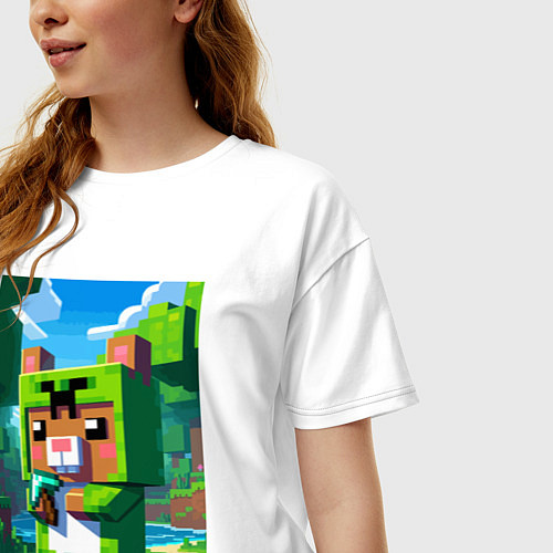 Женская футболка оверсайз Capybara and Minecraft collaboration - ai art / Белый – фото 3