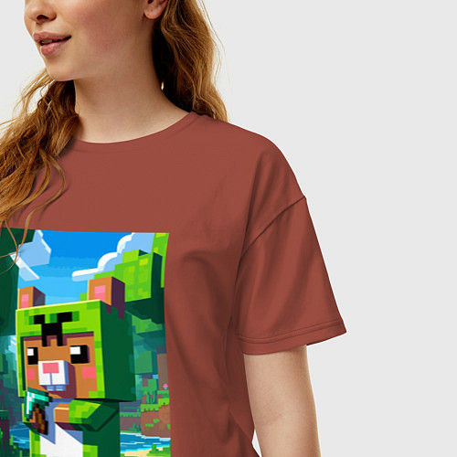 Женская футболка оверсайз Capybara and Minecraft collaboration - ai art / Кирпичный – фото 3