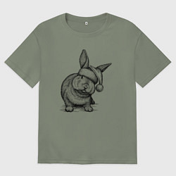 Футболка оверсайз женская Новогодний заяц, цвет: авокадо