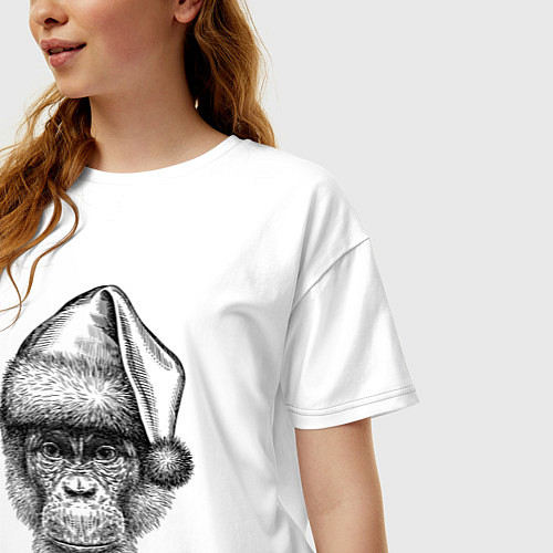 Женская футболка оверсайз Новогодний шимпанзе / Белый – фото 3