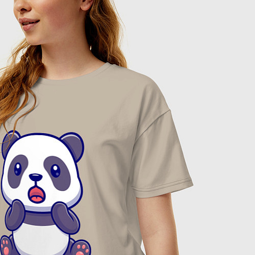 Женская футболка оверсайз Удивлённая панда / Миндальный – фото 3