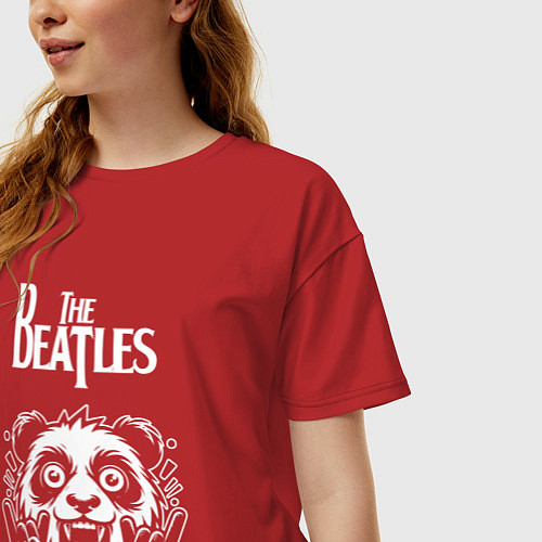 Женская футболка оверсайз The Beatles rock panda / Красный – фото 3