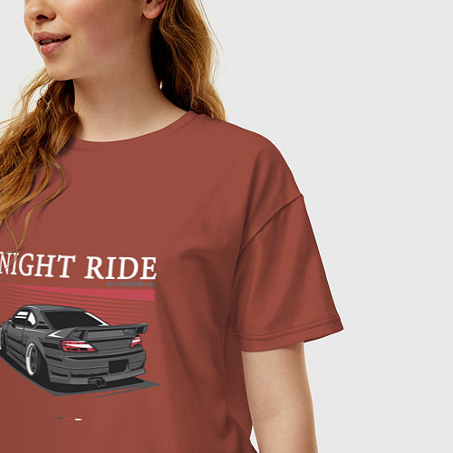 Женская футболка оверсайз Nissan skyline night ride / Кирпичный – фото 3