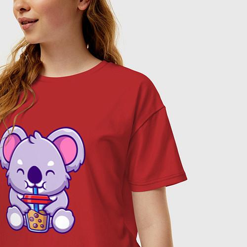Женская футболка оверсайз Милая коала с напитком / Красный – фото 3