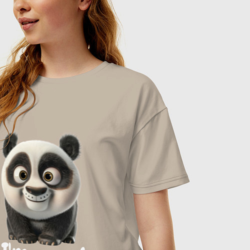 Женская футболка оверсайз Крутая панда cool / Миндальный – фото 3