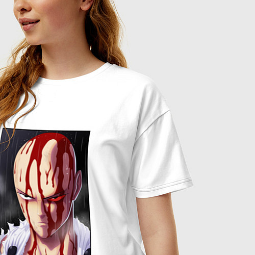 Женская футболка оверсайз Saitama blood / Белый – фото 3