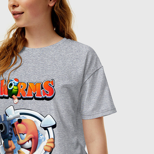 Женская футболка оверсайз Worms uzi / Меланж – фото 3