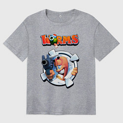 Футболка оверсайз женская Worms uzi, цвет: меланж