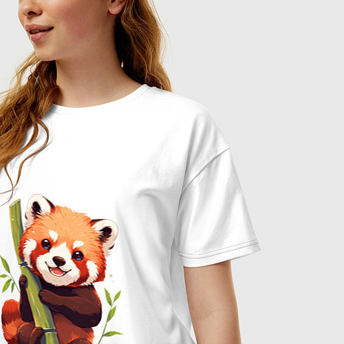 Женская футболка оверсайз The Red Panda / Белый – фото 3