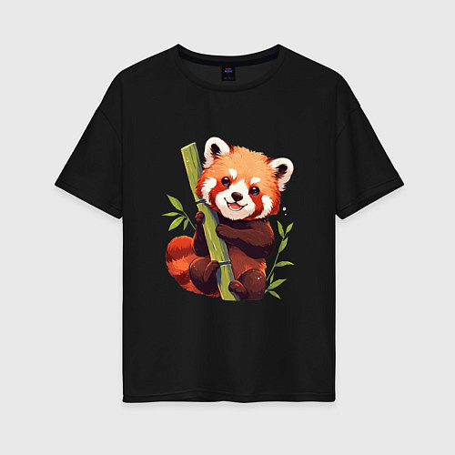 Женская футболка оверсайз The Red Panda / Черный – фото 1