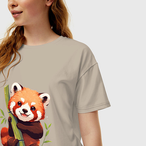 Женская футболка оверсайз The Red Panda / Миндальный – фото 3