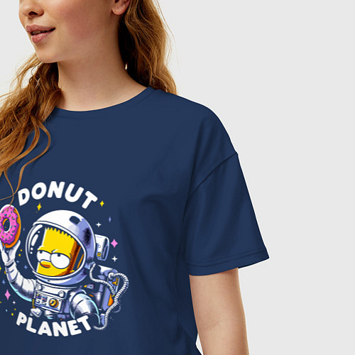 Женская футболка оверсайз Bart Simpson - donat planet ai art / Тёмно-синий – фото 3