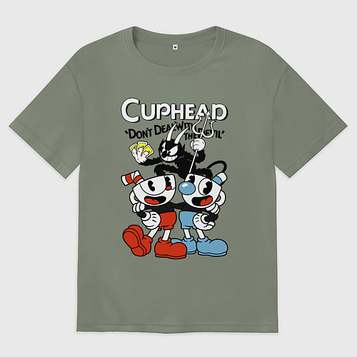 Женская футболка оверсайз Cuphead - devil / Авокадо – фото 1