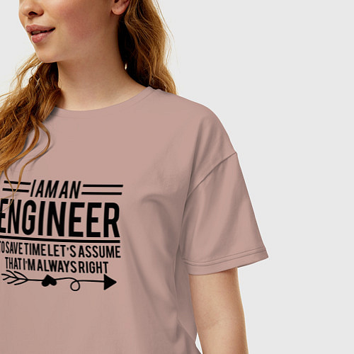 Женская футболка оверсайз I am an engineer / Пыльно-розовый – фото 3