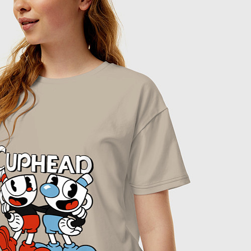 Женская футболка оверсайз Cuphead and Mugman / Миндальный – фото 3