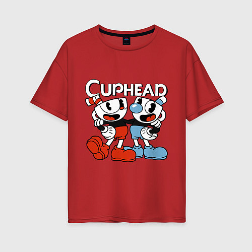 Женская футболка оверсайз Cuphead and Mugman / Красный – фото 1