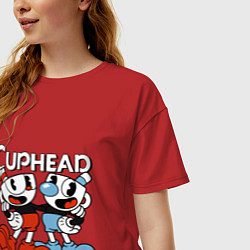 Футболка оверсайз женская Cuphead and Mugman, цвет: красный — фото 2