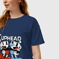 Футболка оверсайз женская Cuphead and Mugman, цвет: тёмно-синий — фото 2