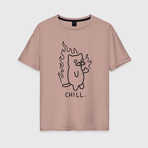 Женская футболка оверсайз Чил кот / Пыльно-розовый – фото 1