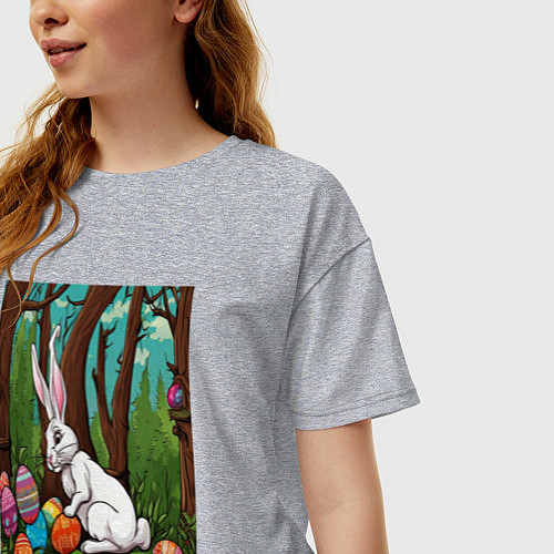 Женская футболка оверсайз Пасхальный кроль в лесу / Меланж – фото 3