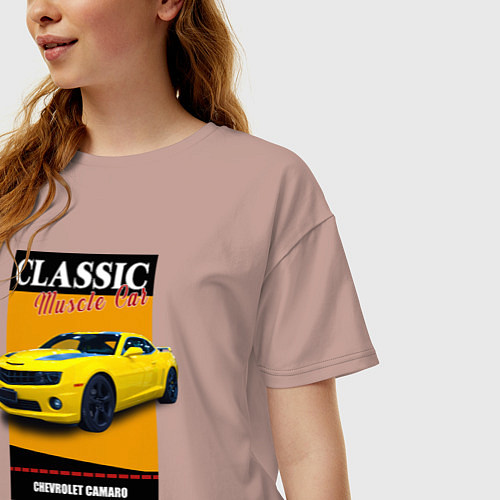 Женская футболка оверсайз Спорткар Chevrolet Camaro / Пыльно-розовый – фото 3