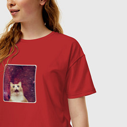 Футболка оверсайз женская Рыжий кот в космосе мем, цвет: красный — фото 2