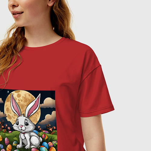Женская футболка оверсайз Пасха при луне / Красный – фото 3