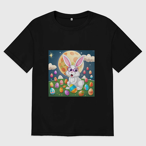 Женская футболка оверсайз Зайчик ботаник / Черный – фото 1